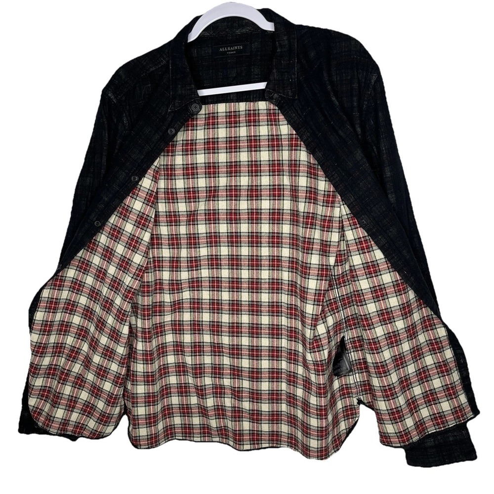 All Saints Black Shirt Flannel Lined Red Plaid Long Sleeve Men's XL Button Up